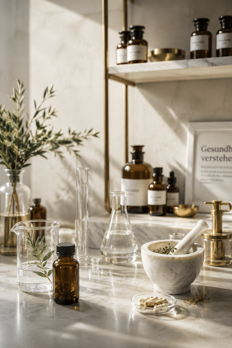 Editorial-Bild aus einer modernen Apotheke mit Labor- und Diagnostikbezug